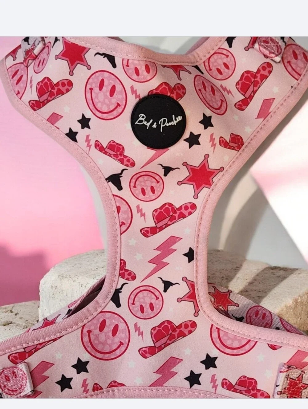 Pink  Harness - Cute Smiley & Star Print》 New XL